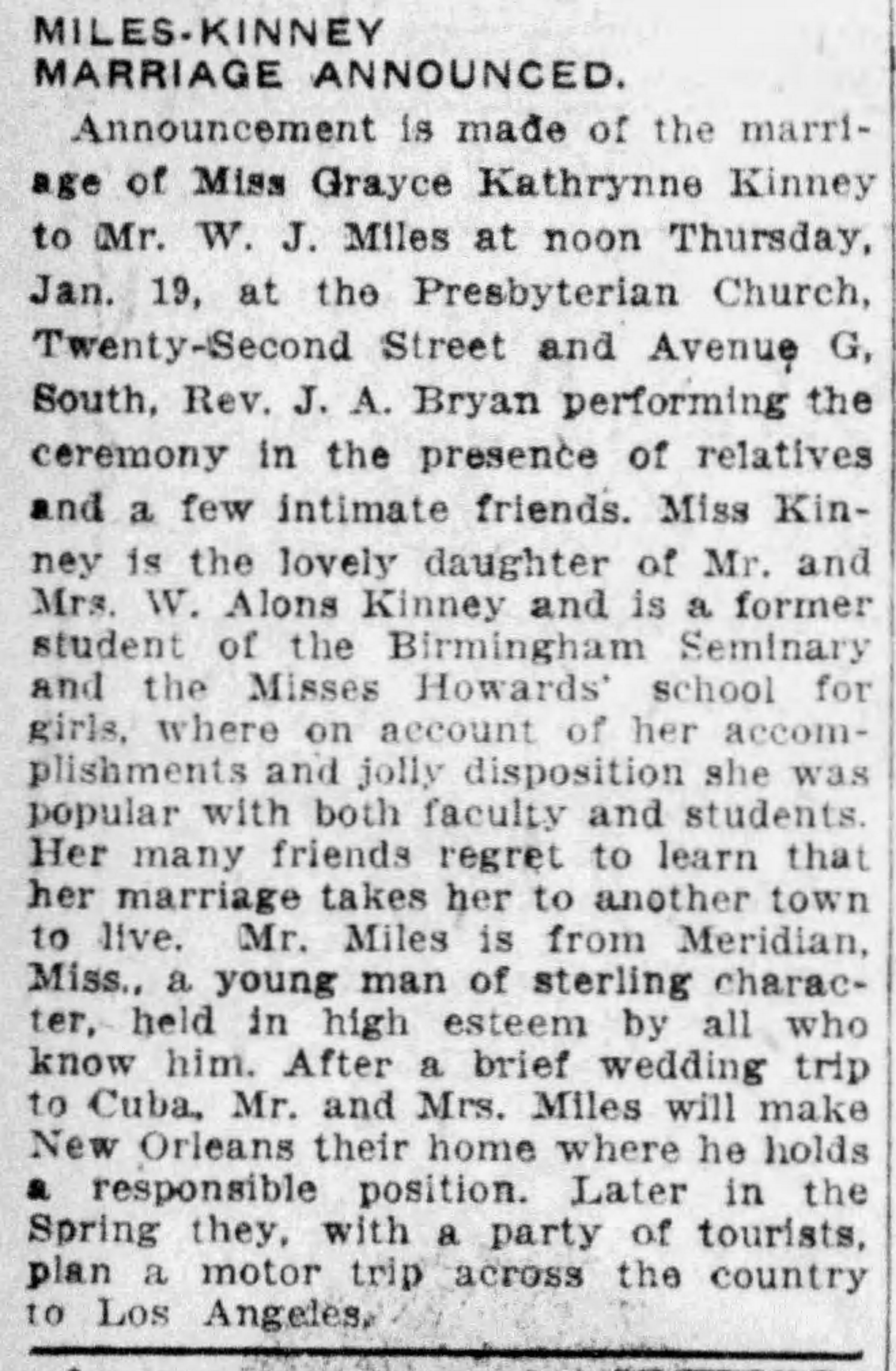 Grayce Kathrynne Kinney-W.J. Miles